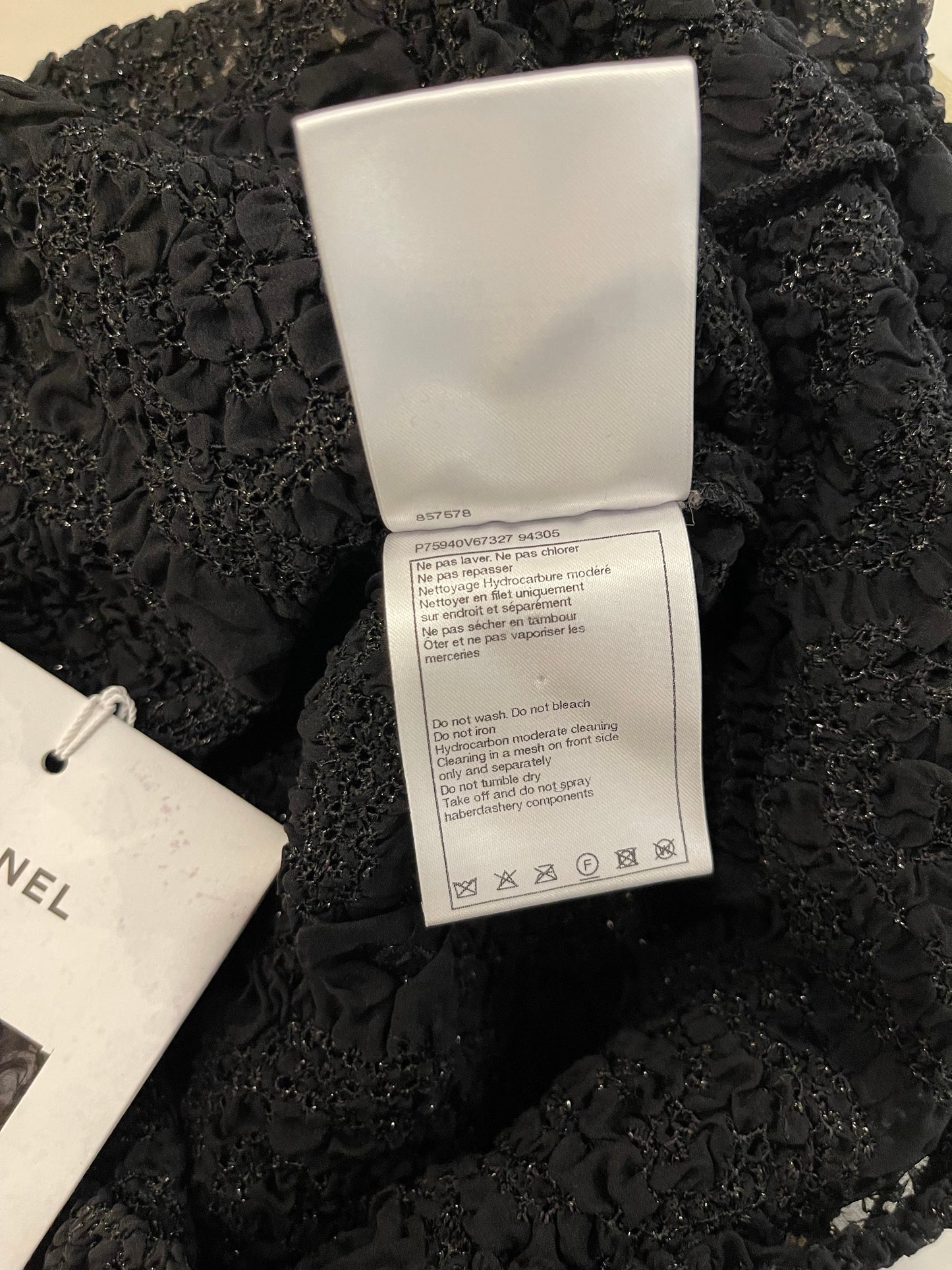 Chanel Black Lace Tulle Top and Cyclist Shorts Set with Camelia Details and Crystal CC Logos Size FR 34 (UK 6)