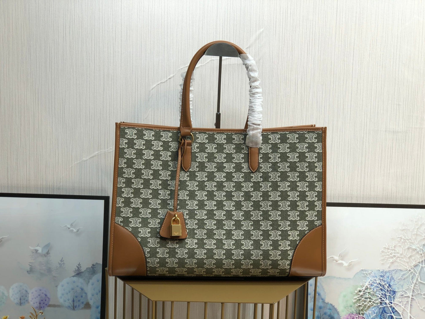 Top Quality Horizontal Cabas In Textile With Triomphe Embroidery Khaki For Women 17in/43cm 197002CS8.15KH