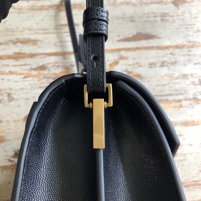YSSL Cassandra Medium Top Handle Bag In Grain De Poudre Embossed Black For Women 9in/25cm 623931BOW0W1000