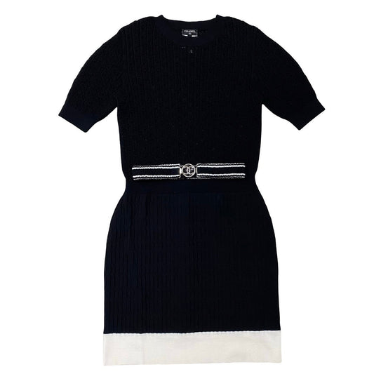 CHANEL one piece Cotton, Polyamide black COCO Mark belt Women 36