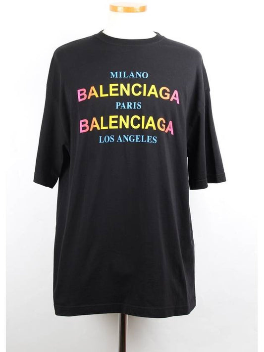 Luxury Balenciaga Trending 2025 Rainbow logo short sleeve t shirt S