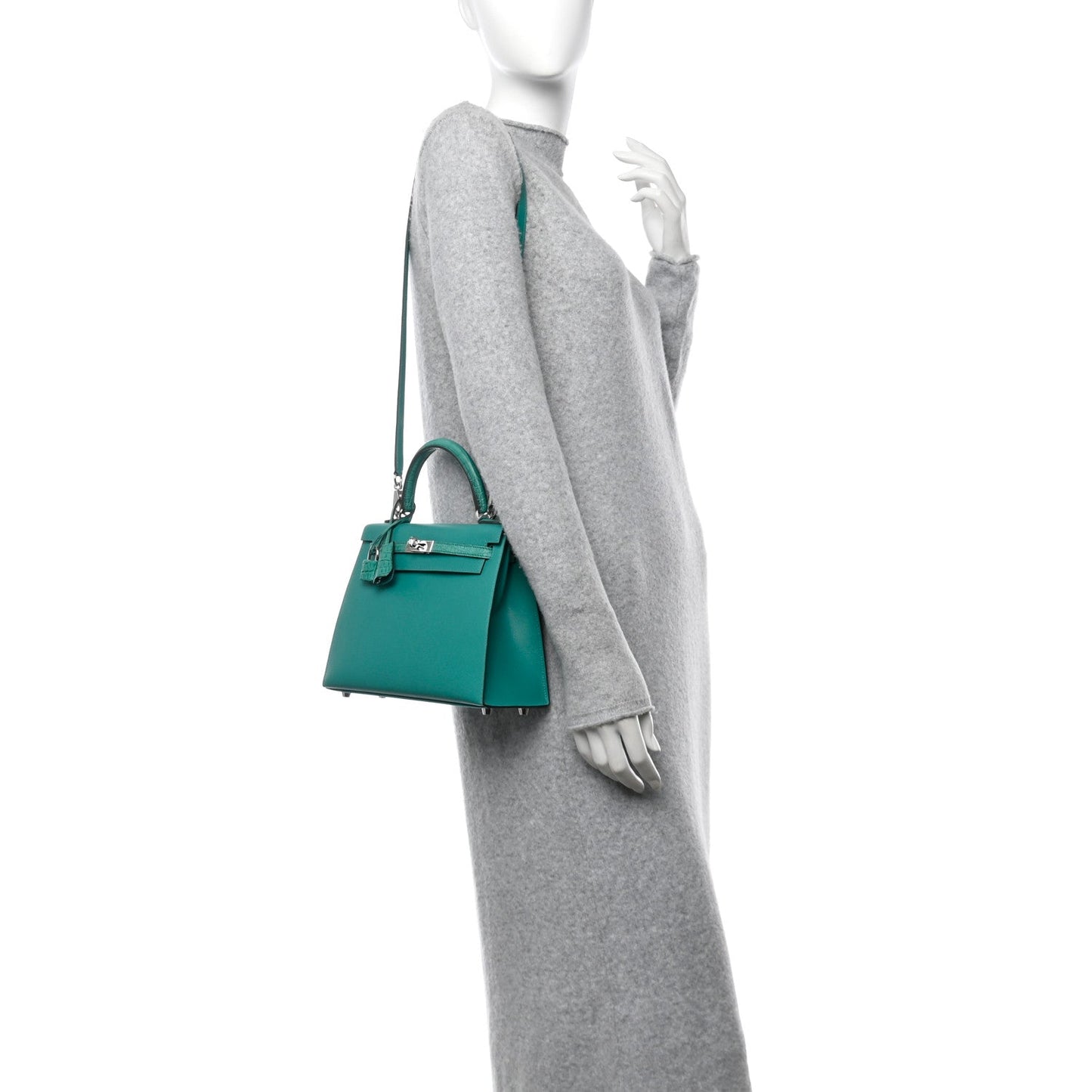 Hermes Madame Calfskin Matte Alligator Kelly Sellier Touch 25 Vert Verone Vert Jade