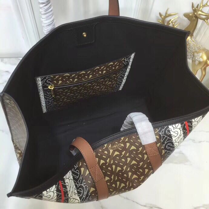 Top Quality Monogram Stripe E-Canvas Portrait Tote Bag Bridle Brown For Women, Bags 15.7in/34cm