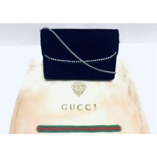 , one of a kind, Gucci, black silk velvet over leather, two-way- clutch or cross body with an Art Deco rhinestone design