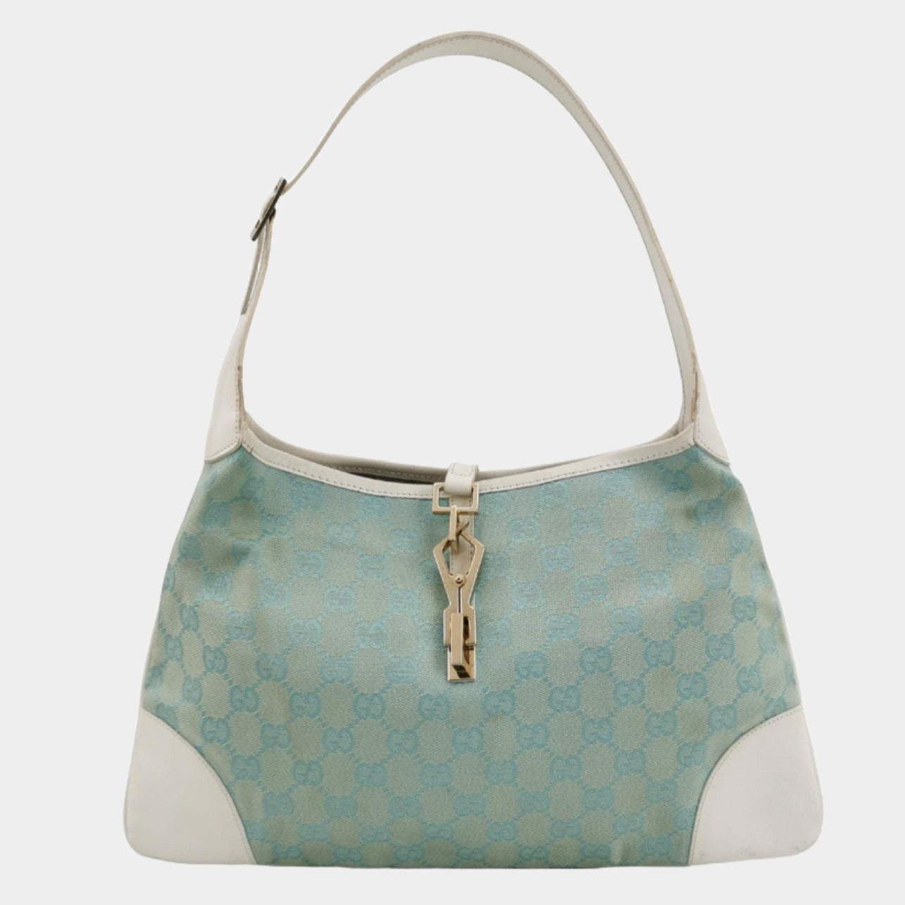 Gucci Jackie   Blue Nylon White Leather Shoulder Bag Medium