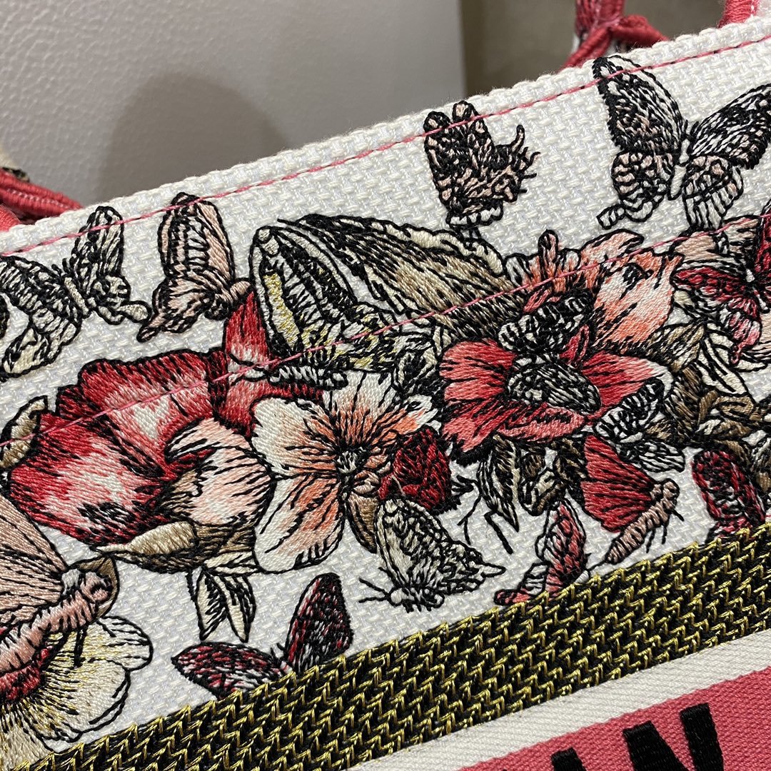 Top Quality MeTop Qualityum Book Tote Multicolor Butterfly Embroidery, Red/White, For Women Womens Handbags, 36cm CD