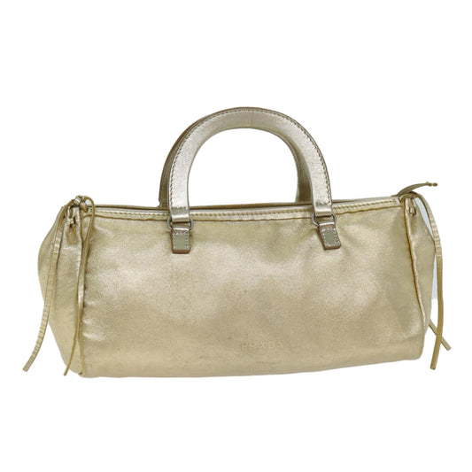 PRADA Hand Bag Leather Gold Auth 78813