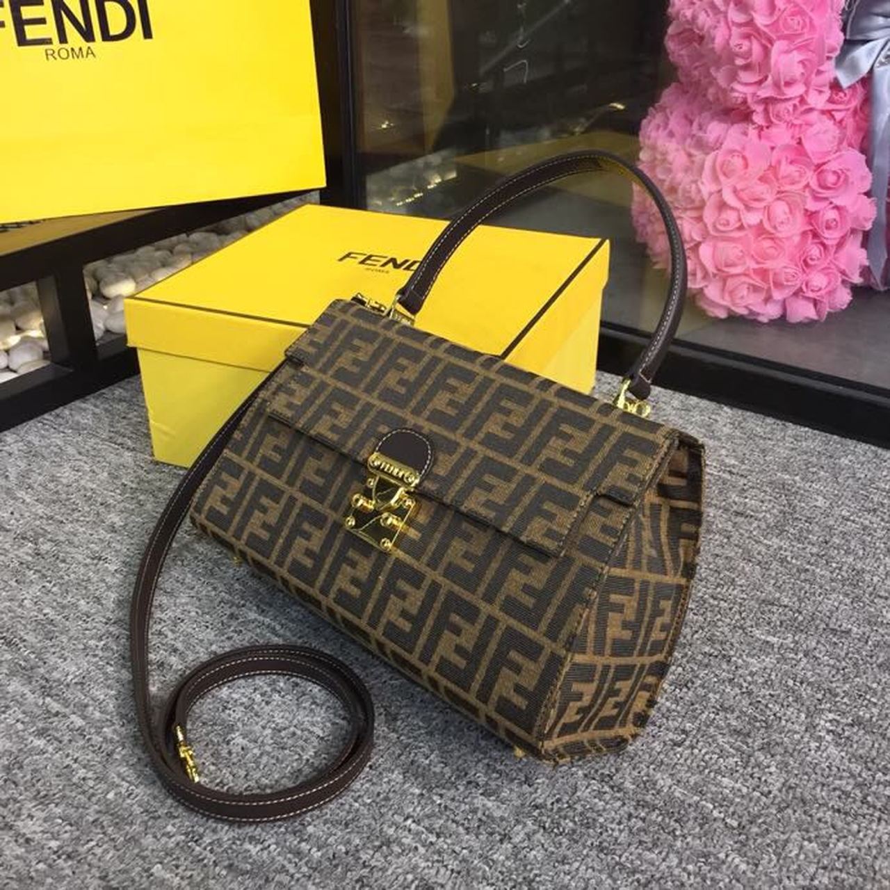 Top QualityTop Quality FF Canvas Single Handle 11.8in/30cm Shoulder Bag Brown For Women