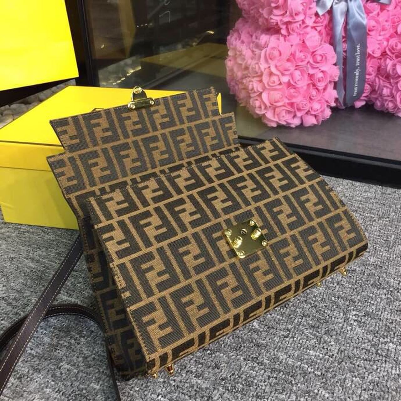 Top QualityTop Quality FF Canvas Single Handle 11.8in/30cm Shoulder Bag Brown For Women