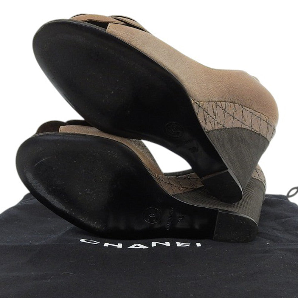 Chanel Camellia Leather Wedge Pumps