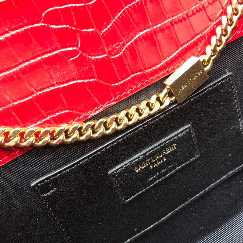 YSSL Kate Medium Chain Bag With Tassel In Embossed Crocodile Red For Women 9in/24cm YSL