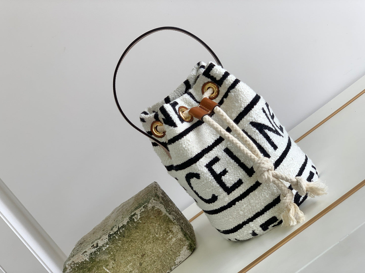 Top Quality Teen Drawstring In Textile With Top Quality All-Over White/Black For Women 7in/19cm