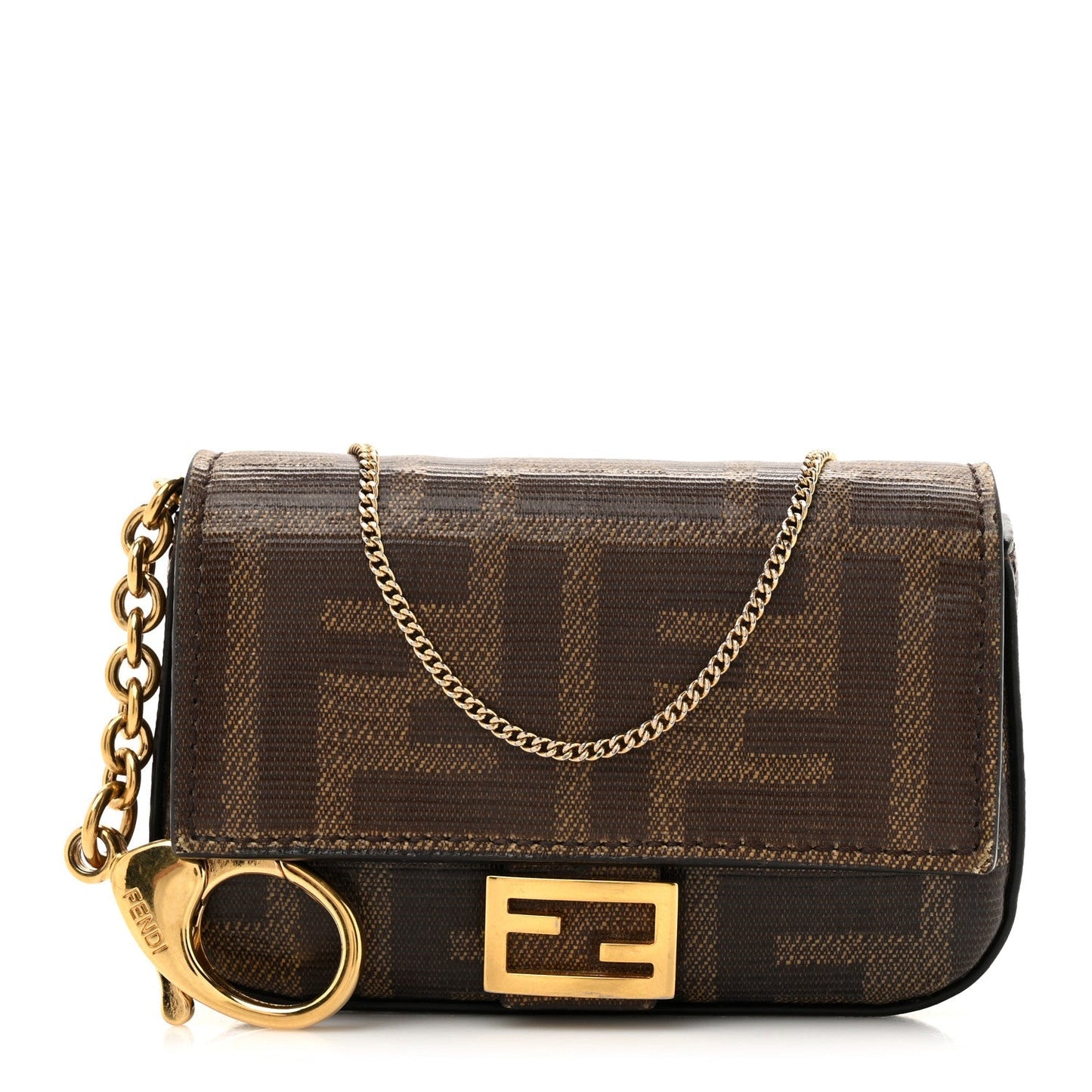 Fendi Glazed Fabric FF 1974 Nano Baguette Belt Charm Mogano Panna
