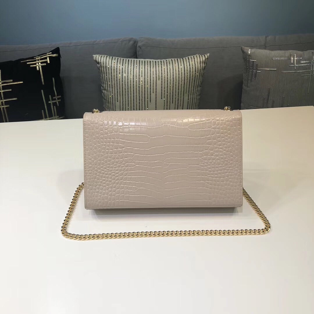 Top Quality Kate Small Chain Bag With Tassel In Embossed Beige For Women 7.8in/20cm YSL 