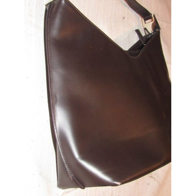 Gucci   Brown Leather With V Top And Strap Shoulder Bag
