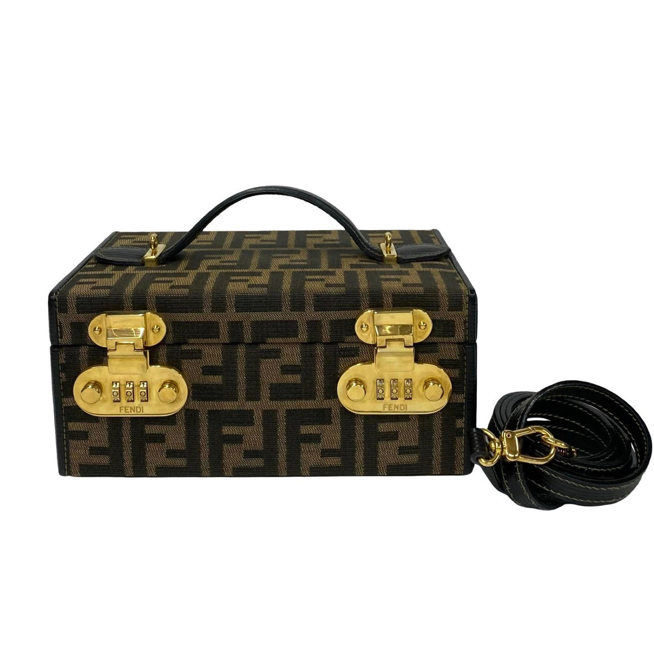 FENDI Shoulder Bag Canvas, Leather Brown Zucca FF Pattern Dial Lock Vanity Women