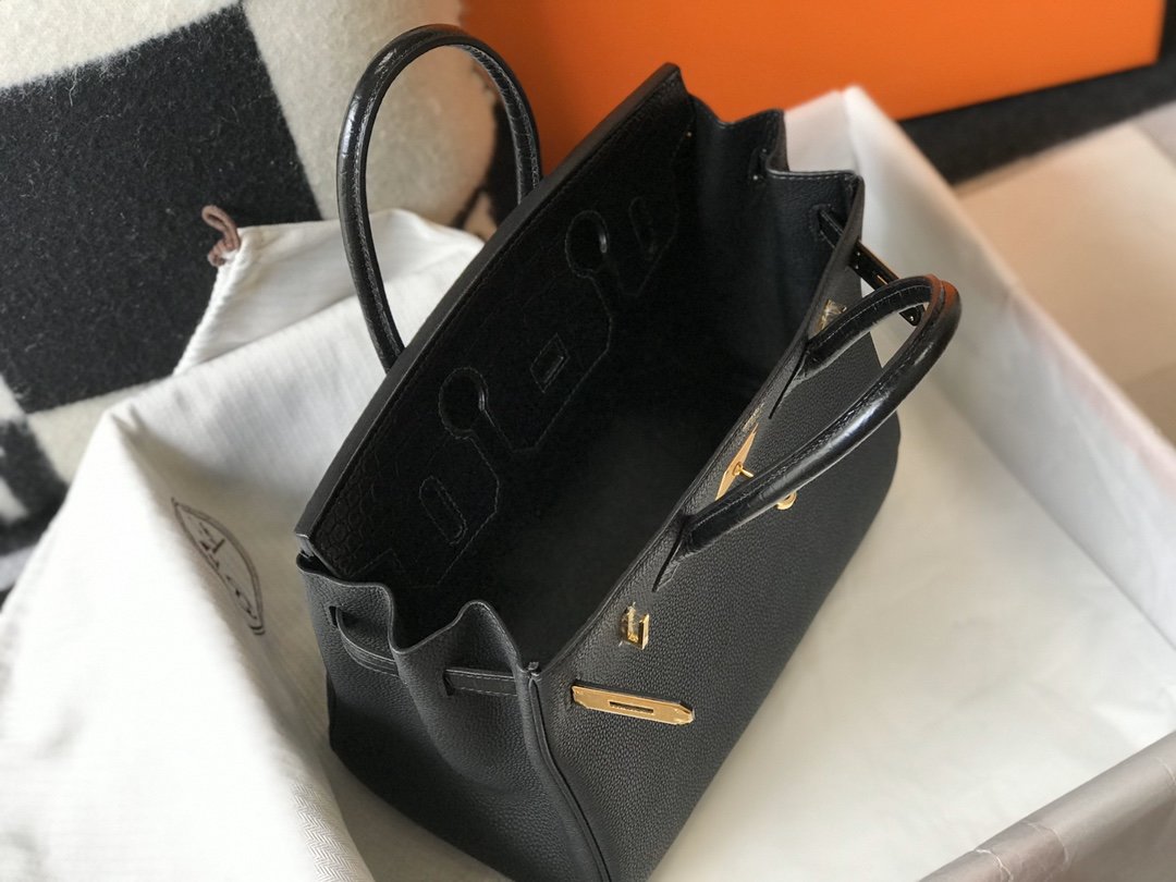 Top Quality Birkin Black For Women Gold Toned Hardware 11.8in/30cm