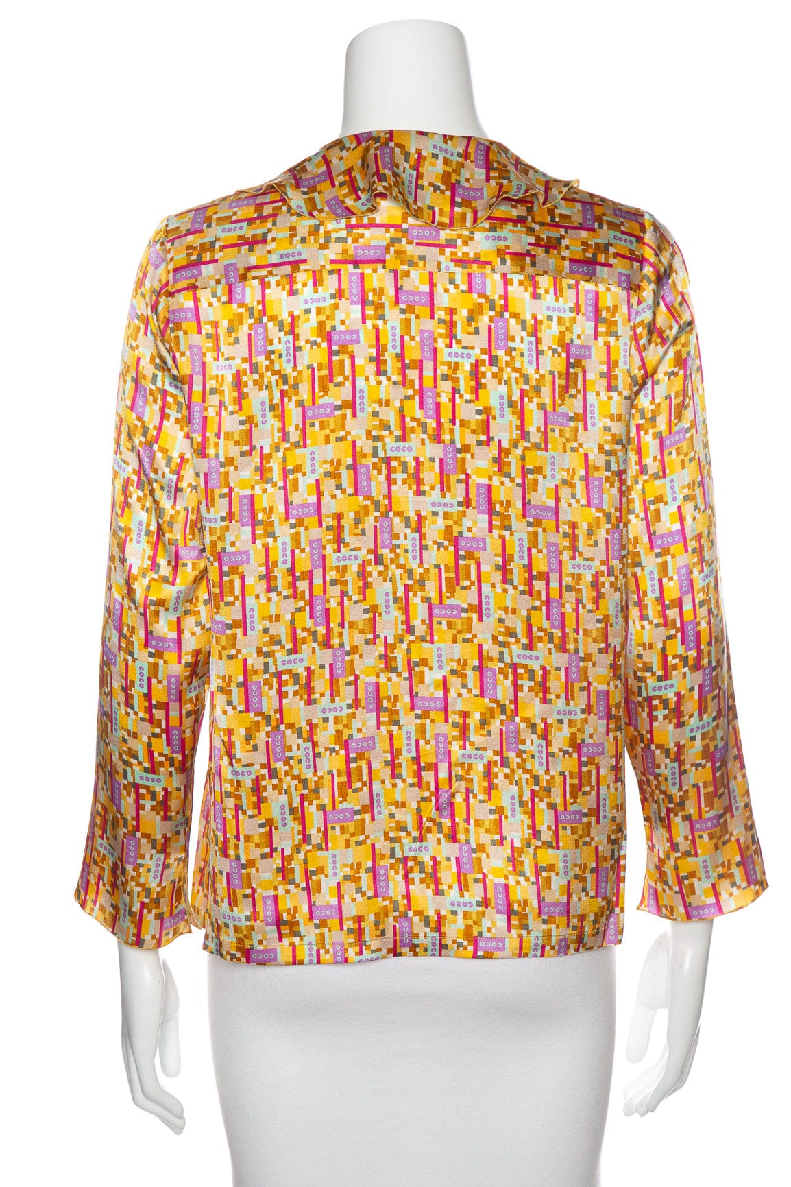 Chanel Yellow Multi "Coco"  S/S Button Up Blo  SZ 40
