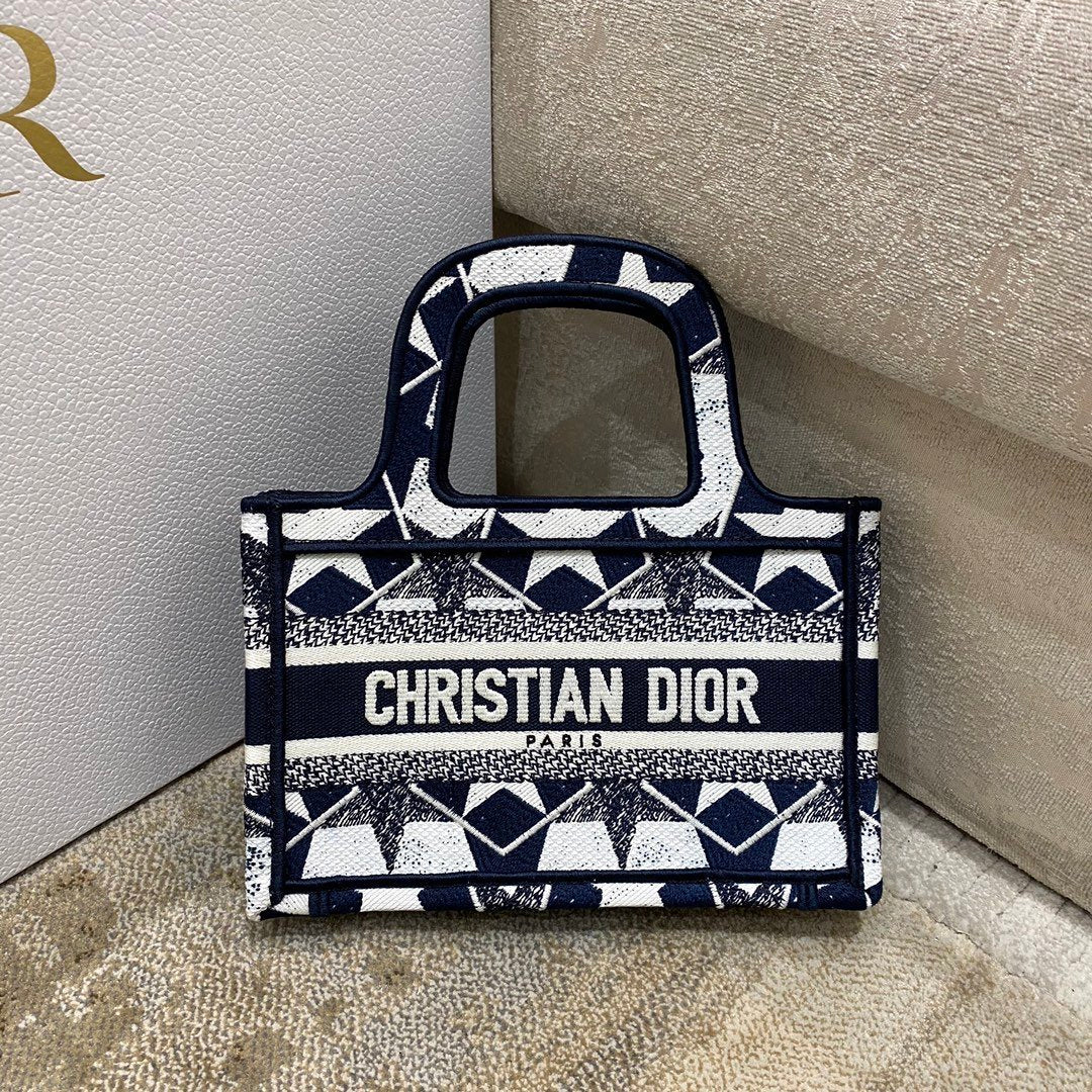 Top Quality Mini Book Tote Bag in Étoile Embroidery Bag,  Blue/White, For Women Womens Handbags, 22.5cm CD