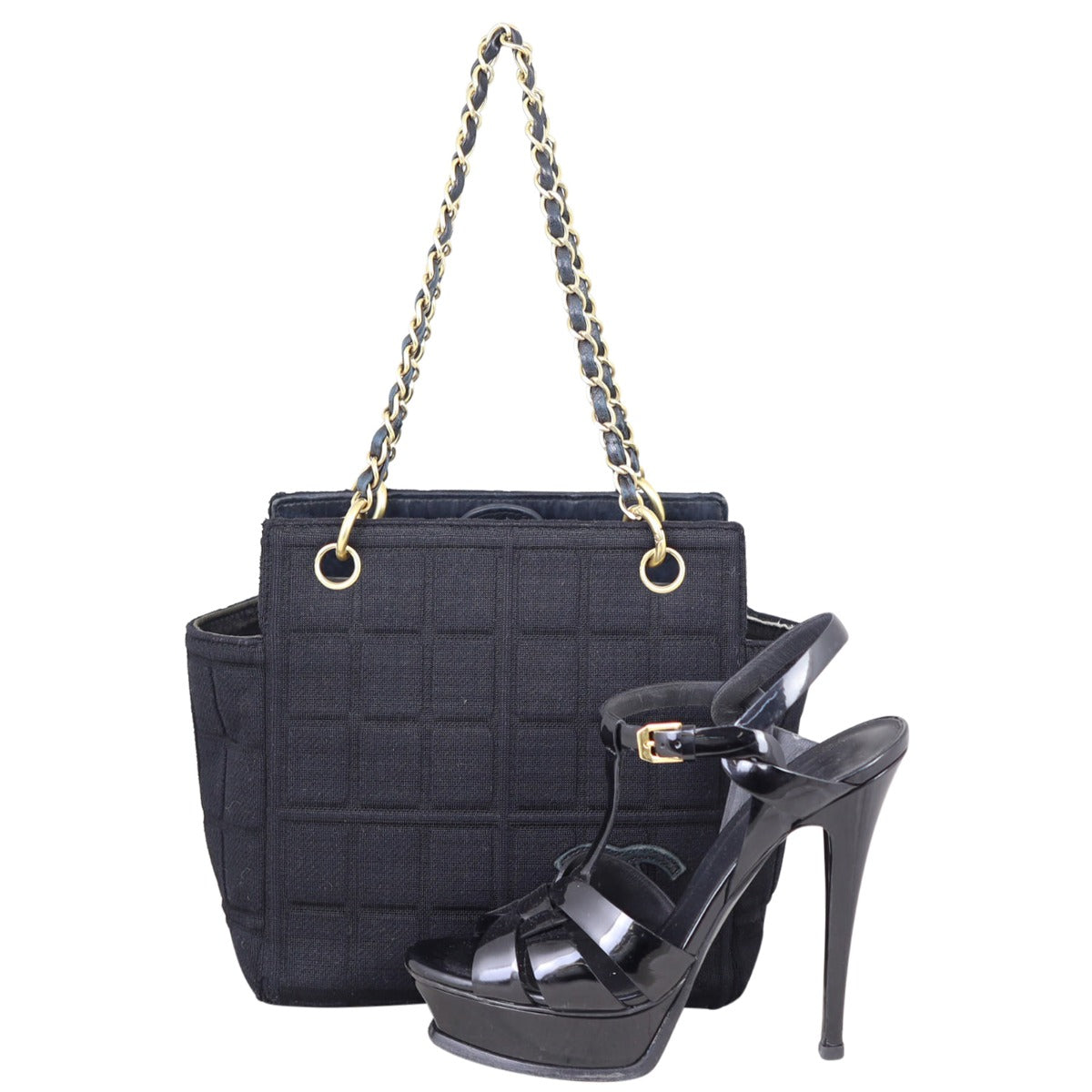 Chanel CC Knit Chocolate Bar Chain Shoulder Bag