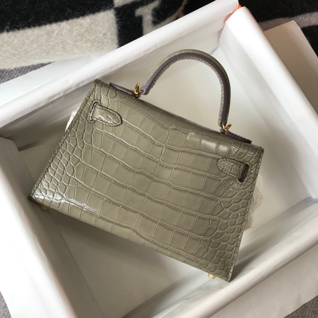 Top Quality Kelly Grey For Women Gold Toned Hardware 7.8in/20cm