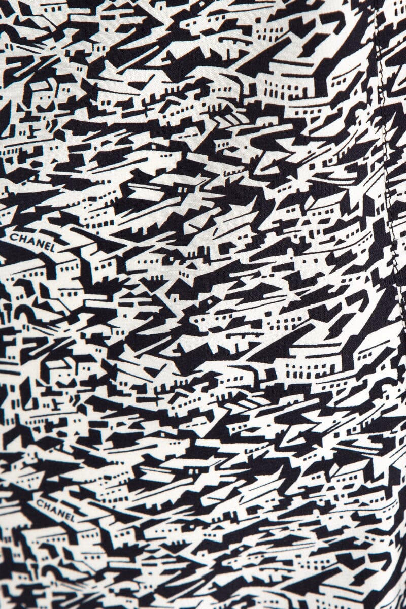 Chanel Black and White Silk Ho  Printed Dress SZ S