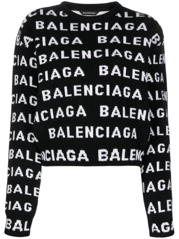 Luxury Balenciaga Trending 2025 Intarsia All-Over Logo Crew Neck Knit Top Black