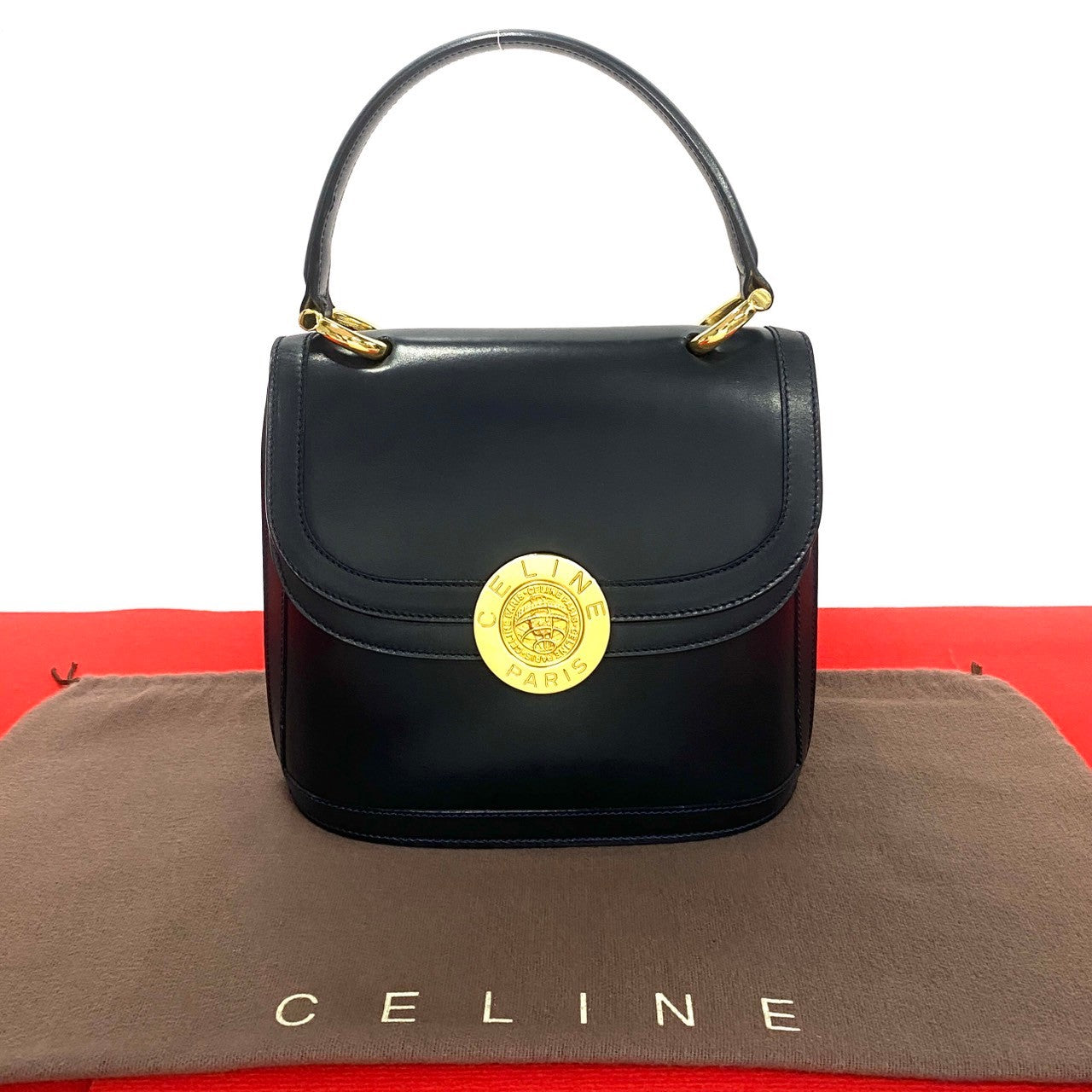 CELINE Handbag Calfskin Navy circle globe logo Women