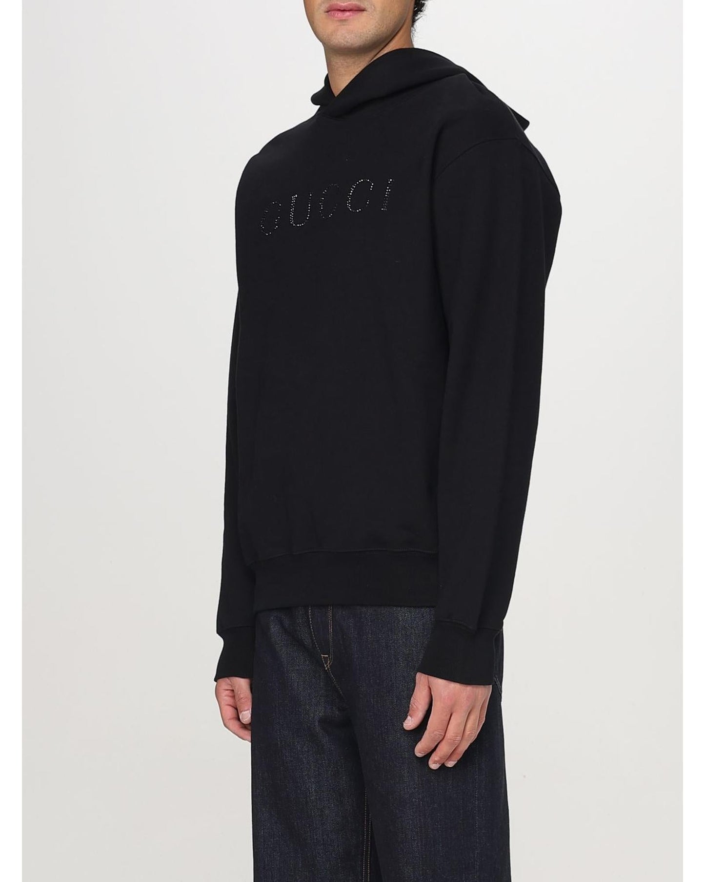 Gucci Crystal Embellished Hoodie Men Black Sweatshirts & Hoodies