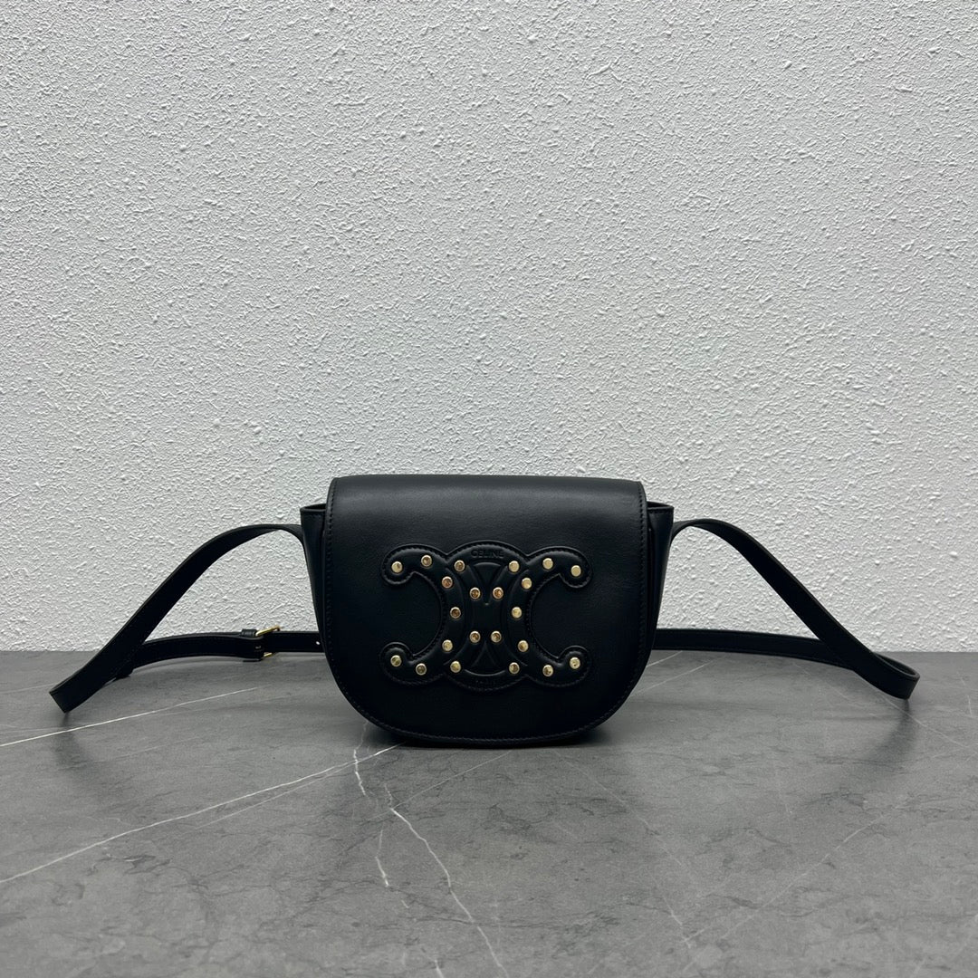 Top Quality Folco Cuir Triomphe With Studs Black For Women 7in/19cm