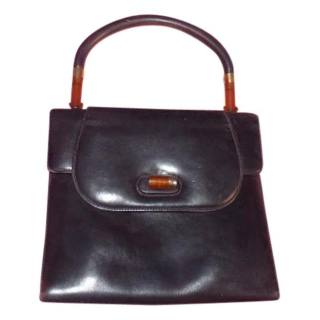 Gucci   Black With Tortoise Shell Lucite And Gold Accents Leather Satchel