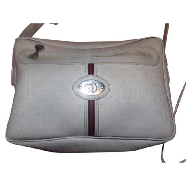 Gucci   White Leather White Small G Logo Print Coated Canvas And Red Blue Stripe