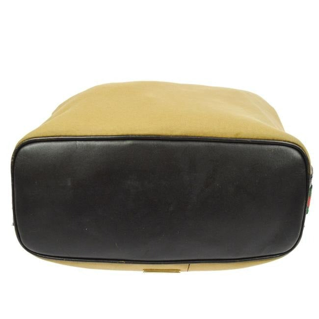 Gucci   Camel Canvas And Brown Leather Bottom With Red Green Stripe Hobo