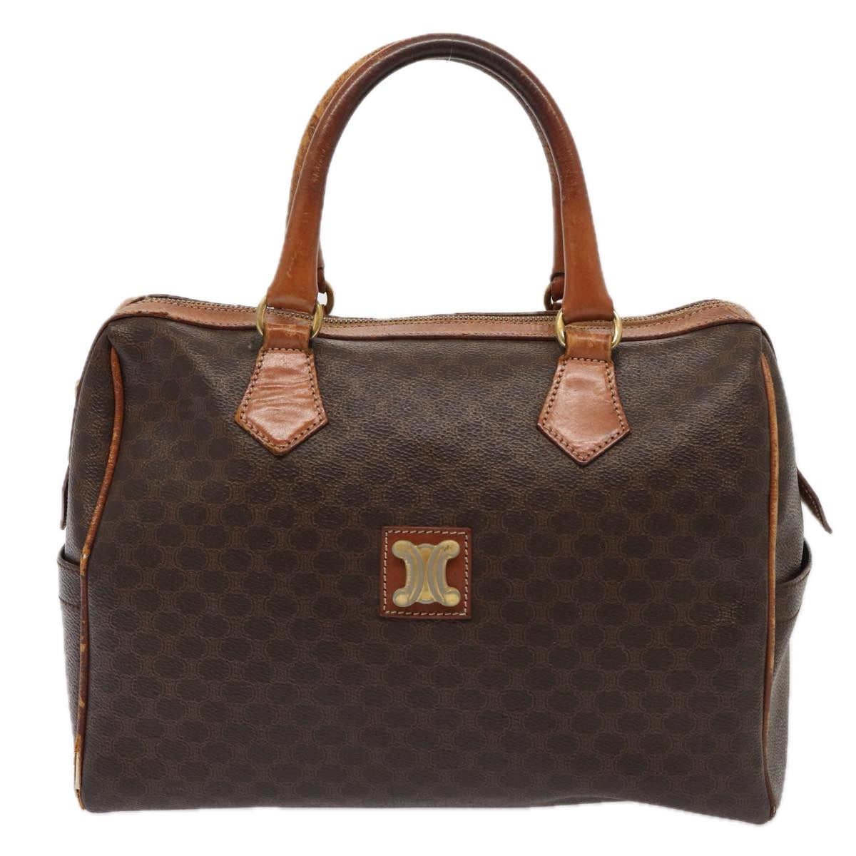 Luxury CELINE Macadam Canvas Boston Bag PVC Leather 2Set Brown  79790