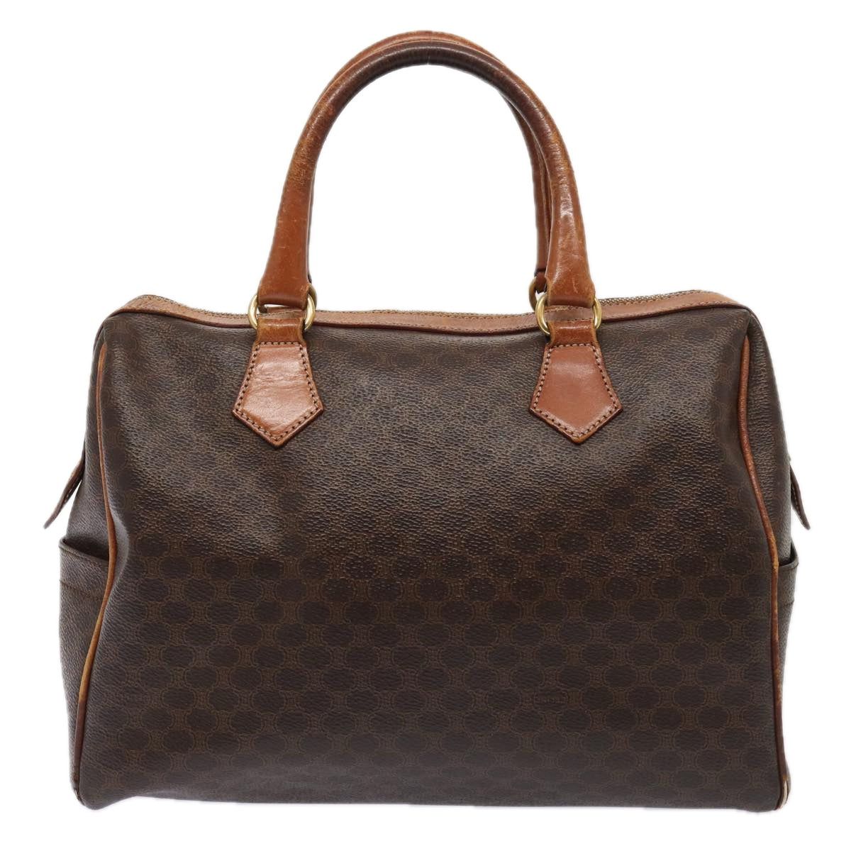 Luxury CELINE Macadam Canvas Boston Bag PVC Leather 2Set Brown  79790