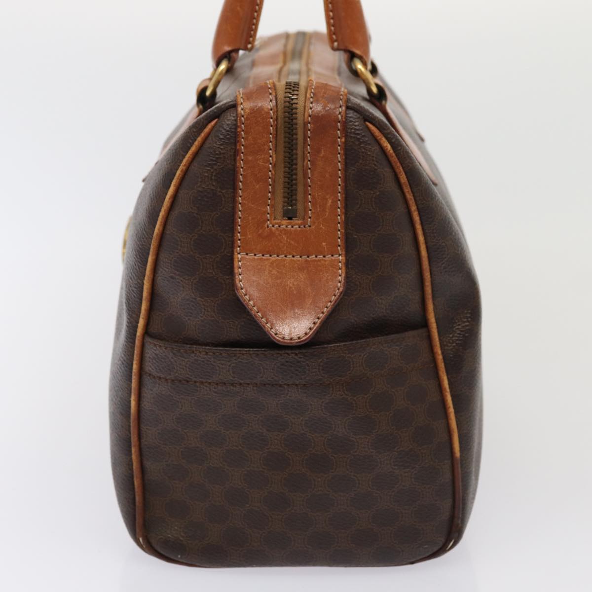 Luxury CELINE Macadam Canvas Boston Bag PVC Leather 2Set Brown  79790