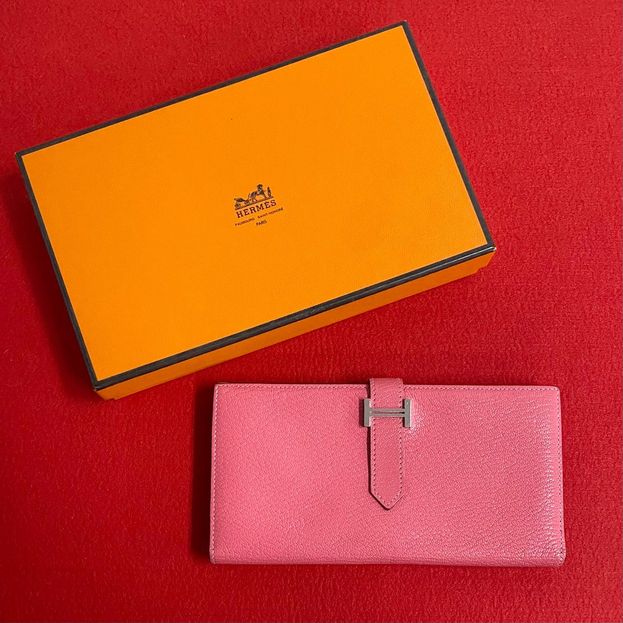 HERMES Bifold Wallet Shave pink Bane Souffle Women  d