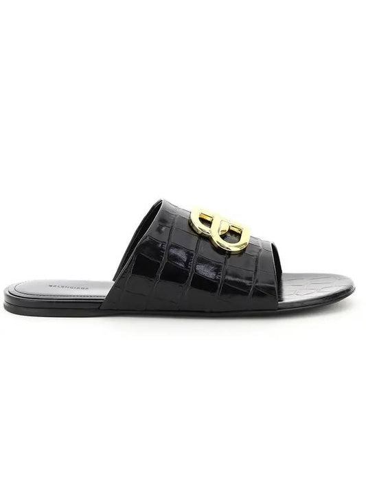 Luxury Balenciaga Trending 2025 Gold BB Logo Oval Slippers Black