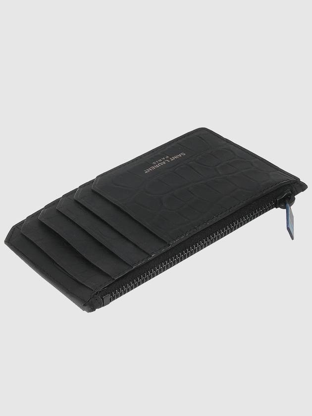 Luxury Saint Laurent Trending 2025 Real Crocodile Leather Card Wallet Black