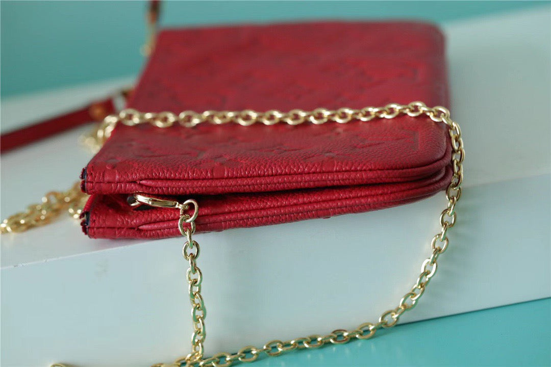Top Quality Double Zip Pochette Monogram Empreinte Red For Women,  Shoulder and Crossbody Bags 7.9in/20cm Top Quality