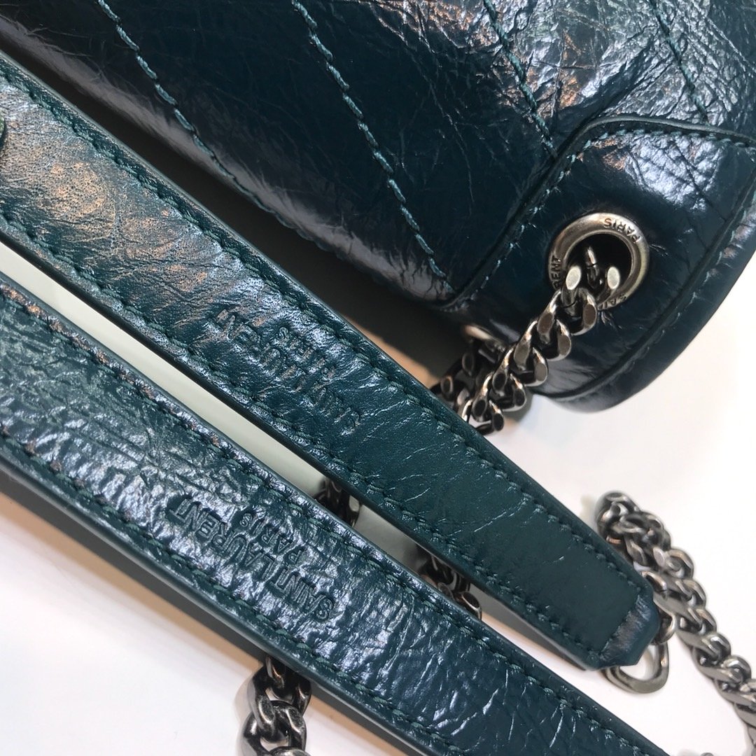 YSSL Niki Baby Chain Bag In Crinkled  Dark Green For Women 8in/21cm YSL