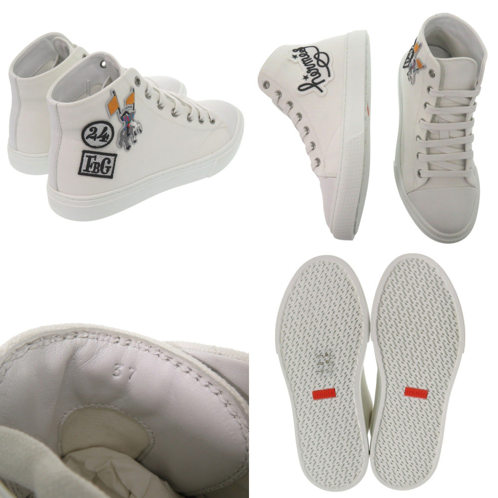 HERMES sneakers 241178Z Cotton canvas white Illico embroidered patch high top Iriko Women 37  d