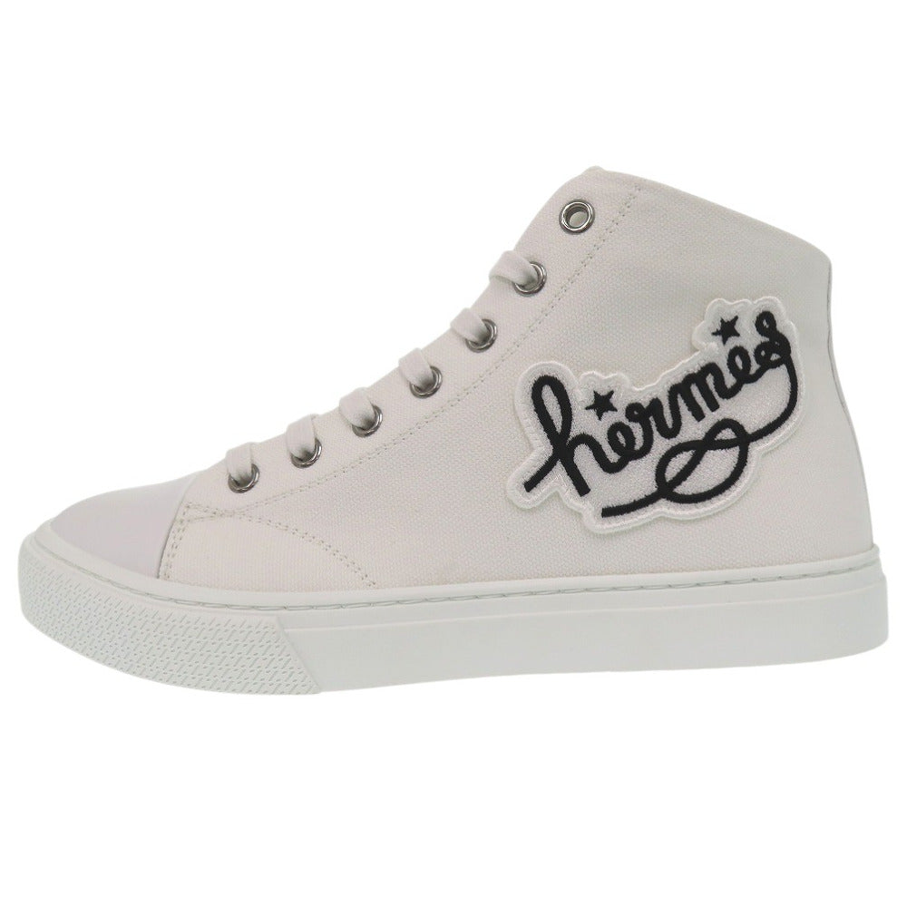 HERMES sneakers 241178Z Cotton canvas white Illico embroidered patch high top Iriko Women 37  d