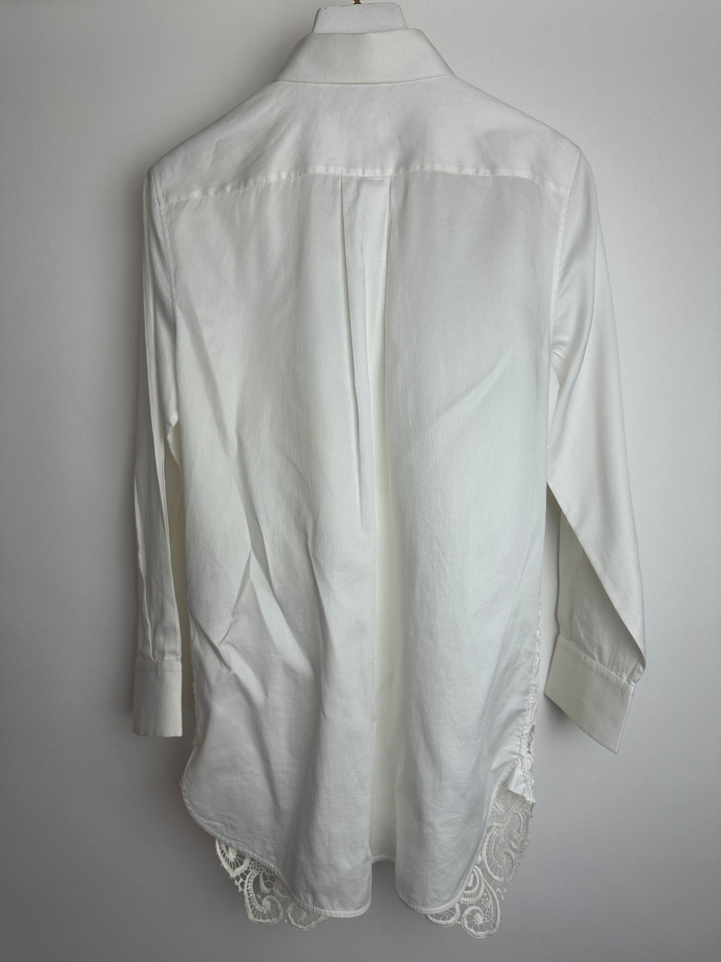 Celine White Cotton Poplin Long Sleeve Shirt with Macrame Front Detail Size FR 38 (UK 10)