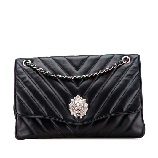 Black Chanel Jumbo Chevron Lambskin Leo Lion Flap Shoulder Bag