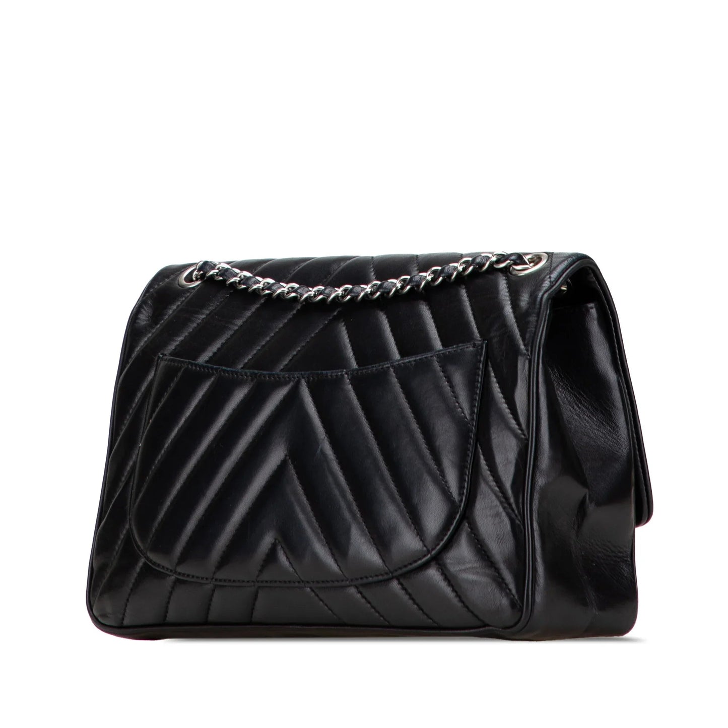 Black Chanel Jumbo Chevron Lambskin Leo Lion Flap Shoulder Bag