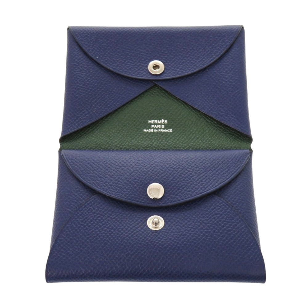 HERMES Card Case Epsom Blue Safir Calvi Duo Verso Women  d