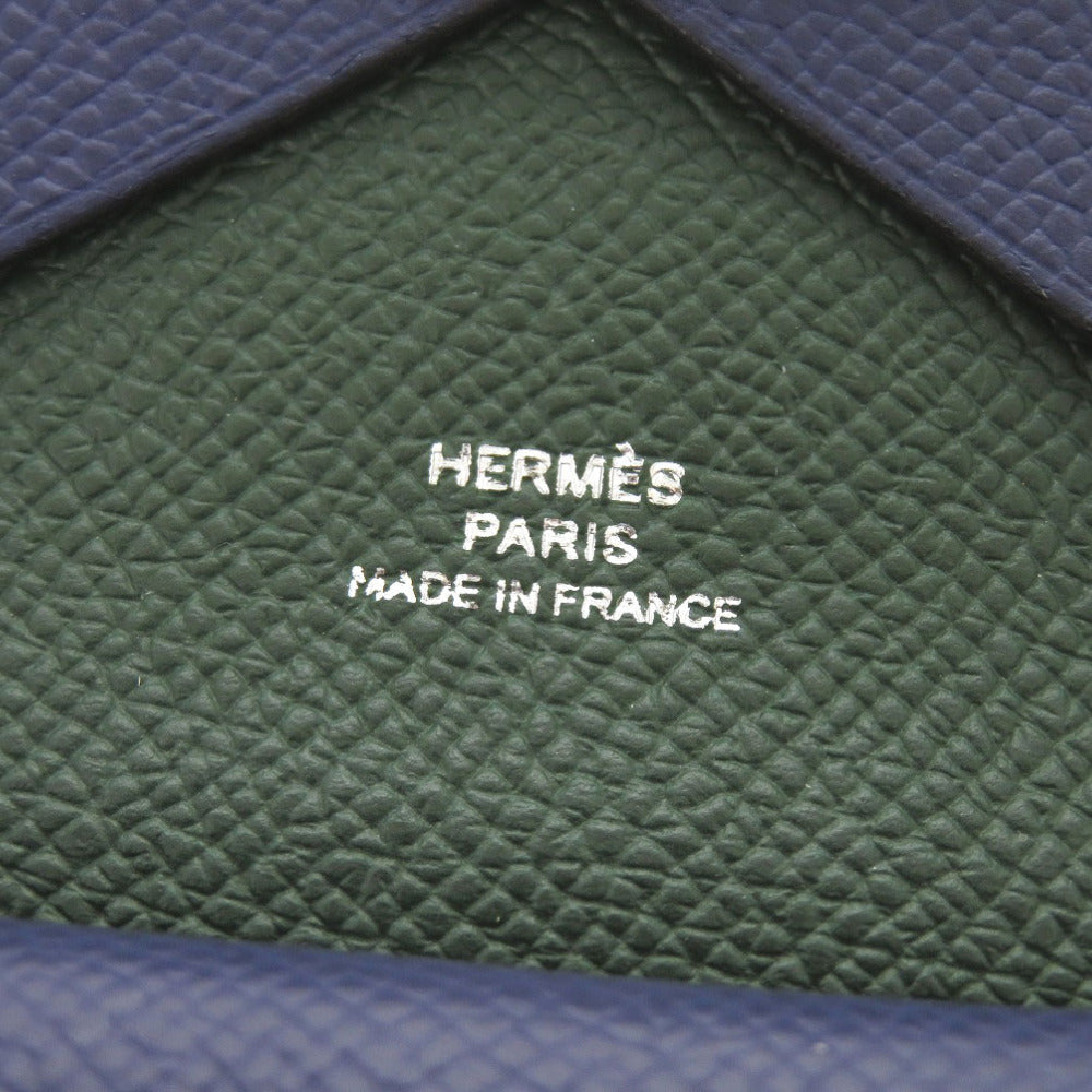 HERMES Card Case Epsom Blue Safir Calvi Duo Verso Women  d