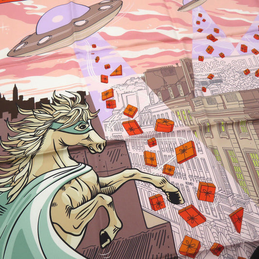 HERMES scarf silk multicolor Carre90 Space Shopping au Faubourg City and UFOPattern Space Shopping au Faubourg