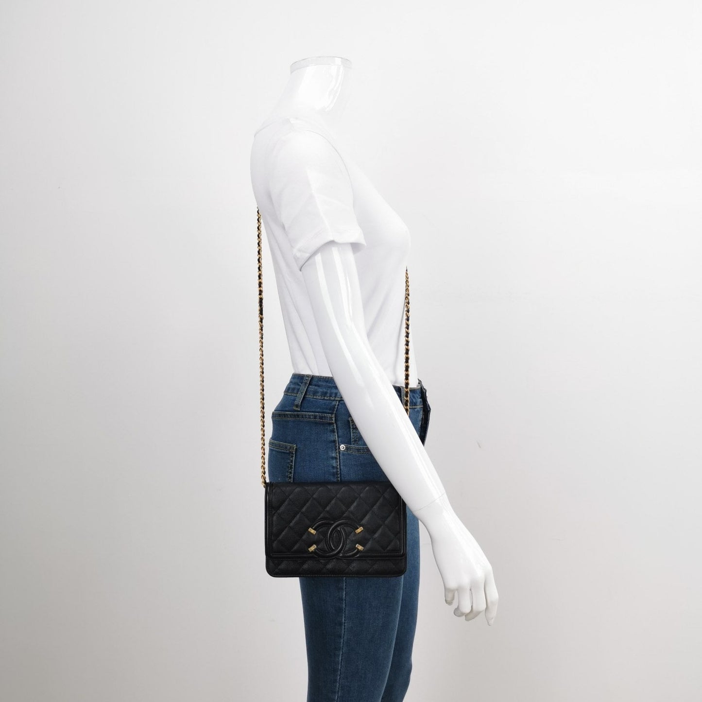 Chanel Wallet on Chain Filigree Caviar Leather Black Gold-tone Hardware